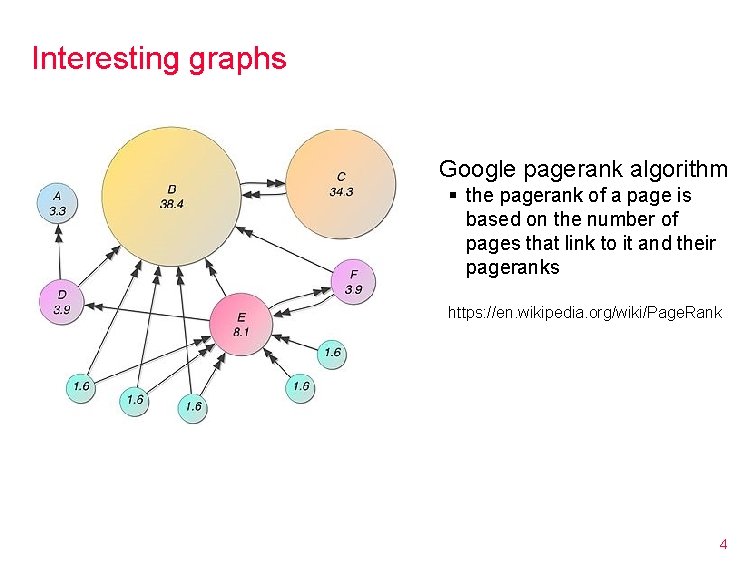 Interesting graphs Google pagerank algorithm § the pagerank of a page is based on