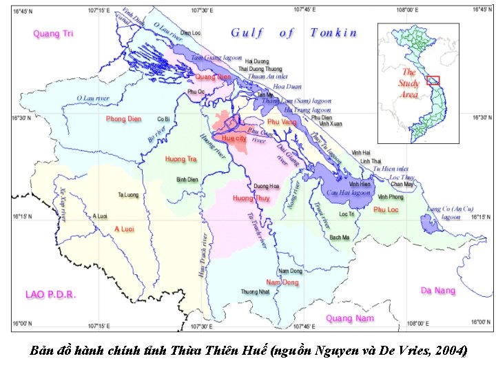 Bản đồ hành chính tỉnh Thừa Thiên Huế (nguồn Nguyen và De Vries, 2004)6