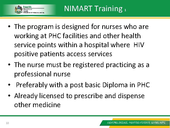 NIMART Training 1 • The program is designed for nurses who are working at