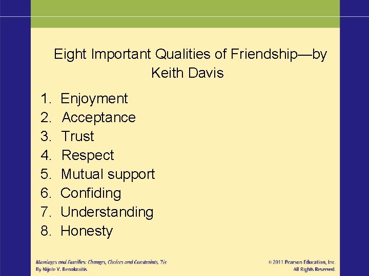 Eight Important Qualities of Friendship—by Keith Davis 1. 2. 3. 4. 5. 6. 7. Eight Important Qualities of Friendship—by Keith Davis 1. 2. 3. 4. 5. 6. 7.