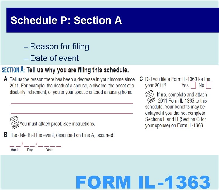 Schedule P: Section A – Reason for filing – Date of event FORM IL