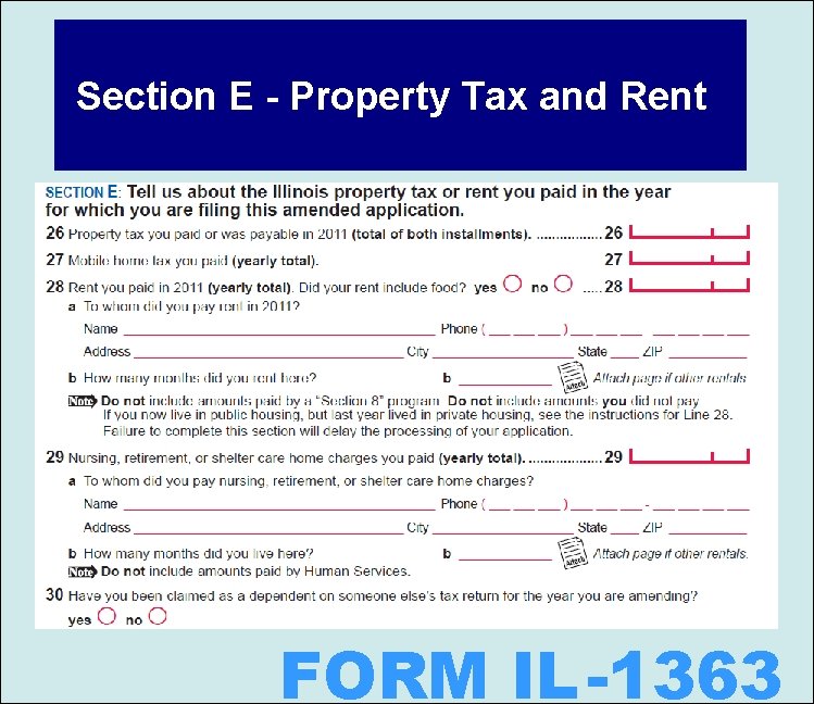 Section E - Property Tax and Rent FORM IL -1363 
