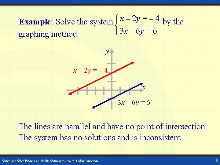 Example: Solve the system x – 2 y = – 4 by the 3