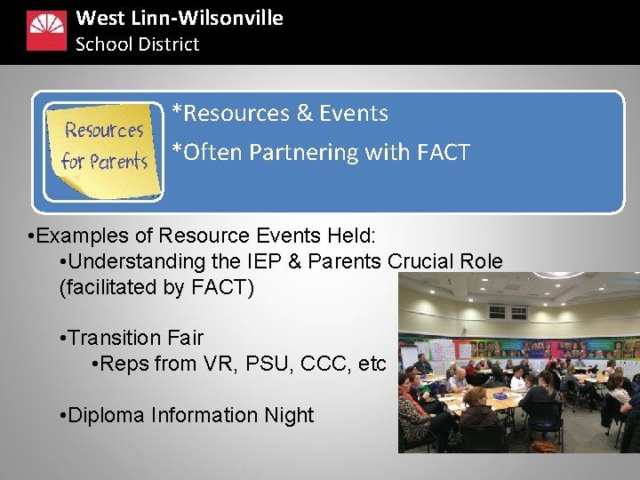 West Linn-Wilsonville School District *Resources & Events *Often Partnering with FACT • Examples of