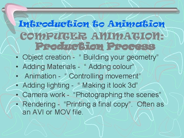 Introduction to Animation COMPUTER ANIMATION: Production Process • • • Object creation - “ Introduction to Animation COMPUTER ANIMATION: Production Process • • • Object creation - “