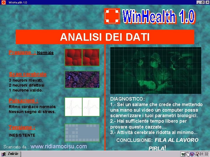 Win. Health 1. 0 ANALISI DEI DATI Presione : Normale Scan cerebrale 3 neuroni