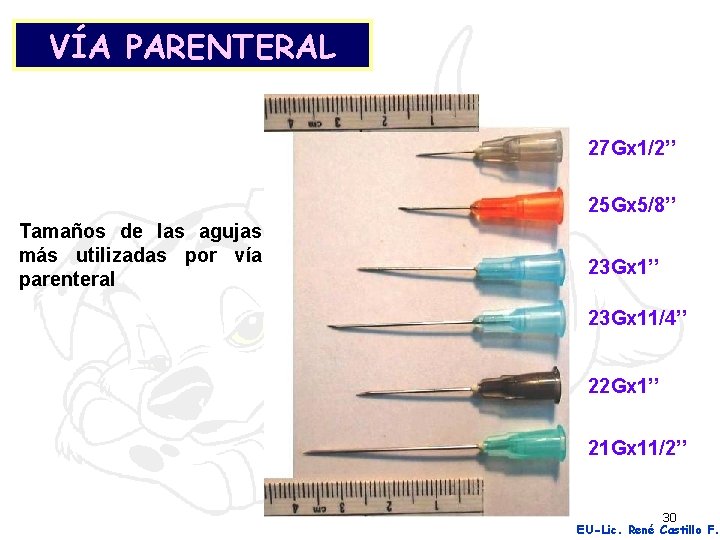 VÍA PARENTERAL 27 Gx 1/2’’ 25 Gx 5/8’’ Tamaños de las agujas más utilizadas