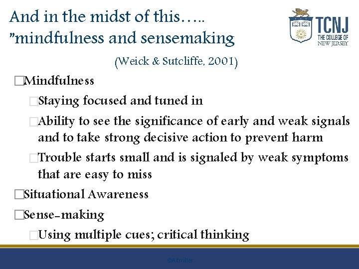 And in the midst of this…. . ”mindfulness and sensemaking (Weick & Sutcliffe, 2001)