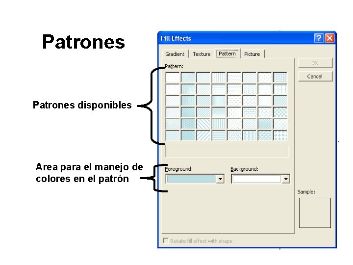 Patrones disponibles Area para el manejo de colores en el patrón 