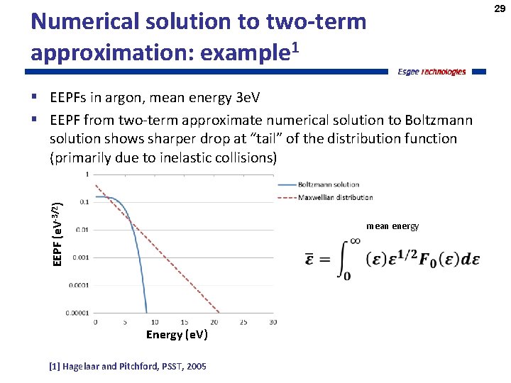Numerical solution to two-term approximation: example 1 EEPF (e. V-3/2) § EEPFs in argon,