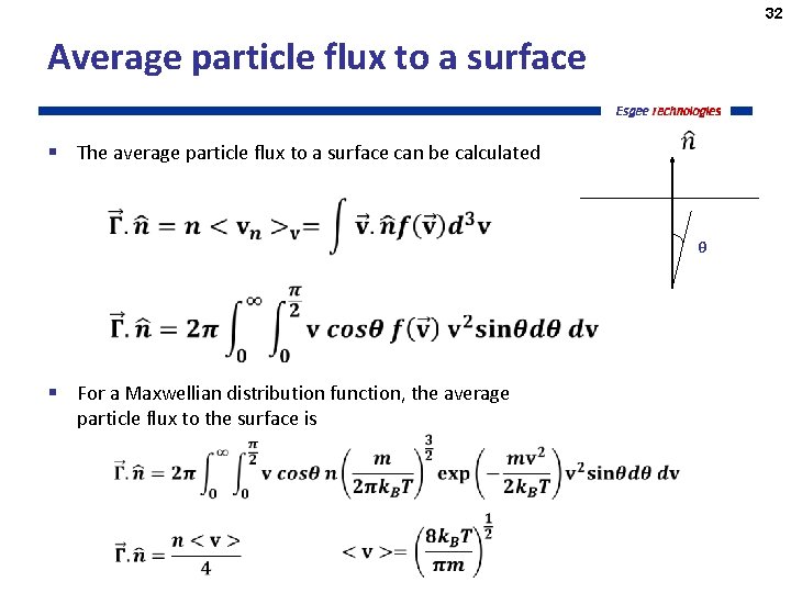 32 Average particle flux to a surface § The average particle flux to a