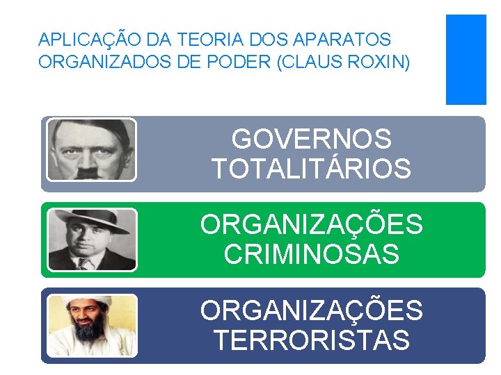 APLICAÇÃO DA TEORIA DOS APARATOS ORGANIZADOS DE PODER (CLAUS ROXIN) GOVERNOS TOTALITÁRIOS ORGANIZAÇÕES CRIMINOSAS