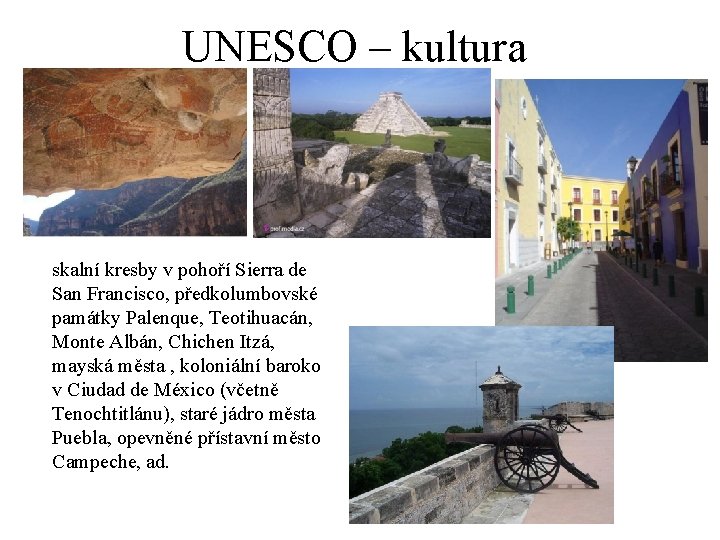 UNESCO – kultura skalní kresby v pohoří Sierra de San Francisco, předkolumbovské památky Palenque,