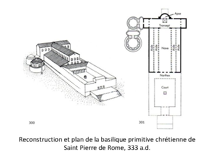 Reconstruction et plan de la basilique primitive chrétienne de Saint Pierre de Rome, 333