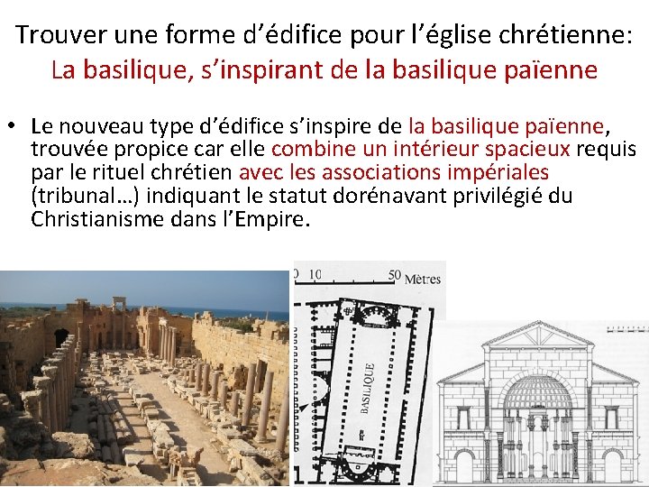 Trouver une forme d’édifice pour l’église chrétienne: La basilique, s’inspirant de la basilique païenne