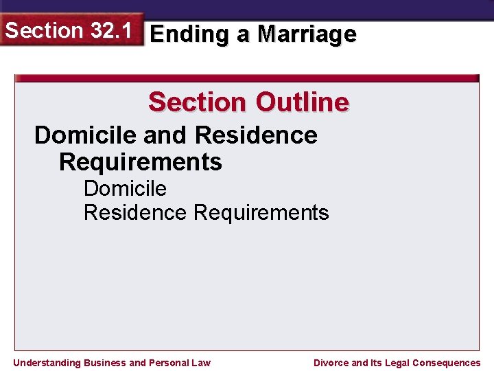 Section 32. 1 Ending a Marriage Section Outline Domicile and Residence Requirements Domicile Residence