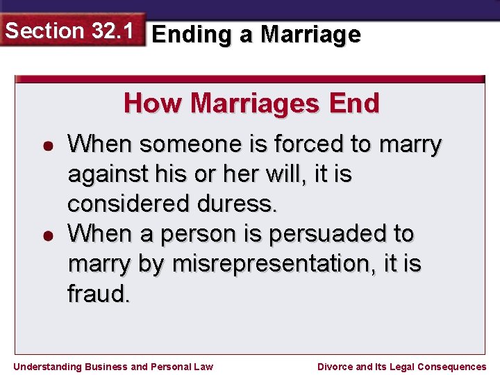 Section 32. 1 Ending a Marriage How Marriages End When someone is forced to