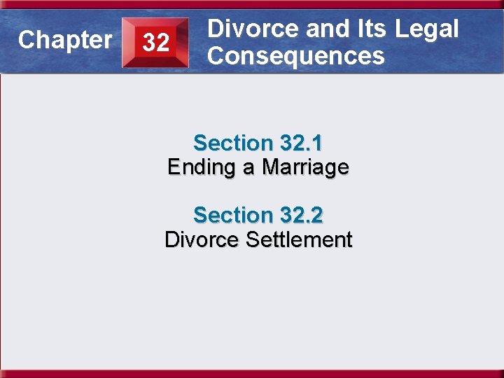 Divorce and Its Legal Section 32. 1 Ending a Marriage Chapter 32 Consequences Section
