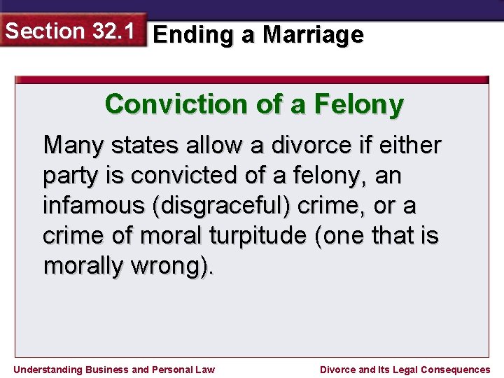Section 32. 1 Ending a Marriage Conviction of a Felony Many states allow a
