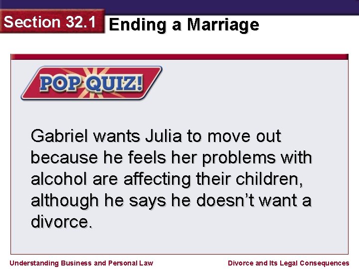 Section 32. 1 Ending a Marriage Gabriel wants Julia to move out because he