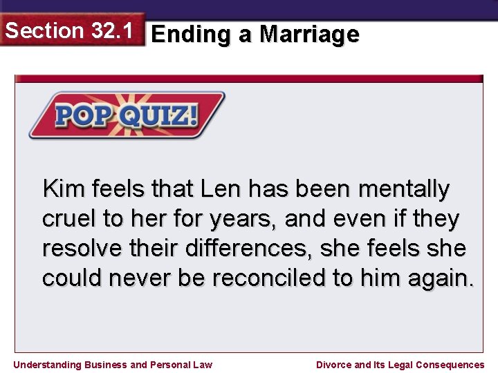 Section 32. 1 Ending a Marriage Kim feels that Len has been mentally cruel