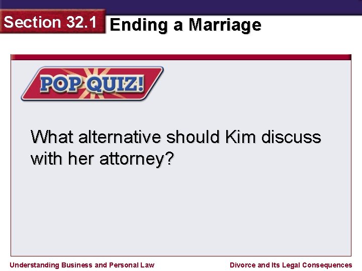 Section 32. 1 Ending a Marriage What alternative should Kim discuss with her attorney?