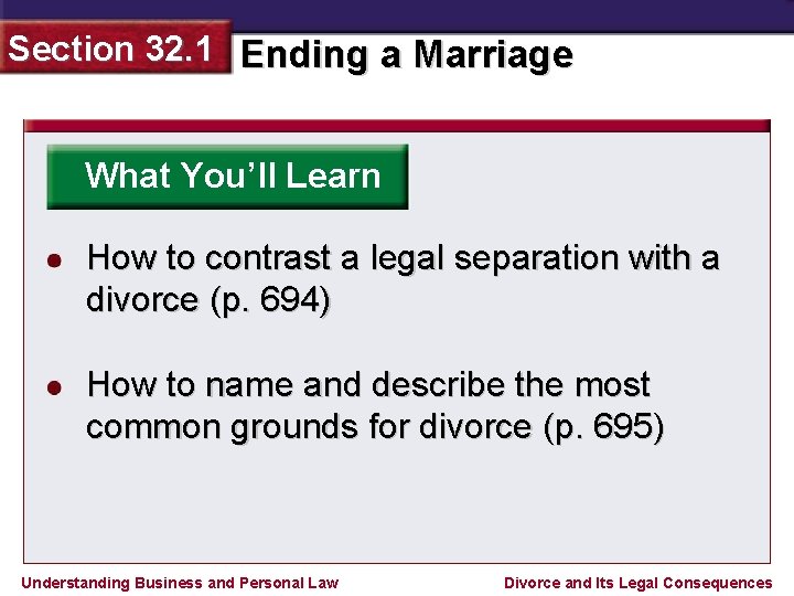 Section 32. 1 Ending a Marriage What You’ll Learn How to contrast a legal