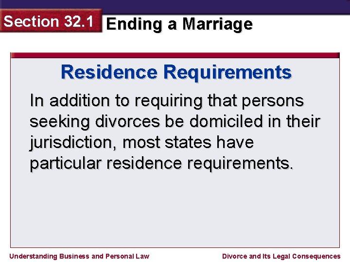 Section 32. 1 Ending a Marriage Residence Requirements In addition to requiring that persons