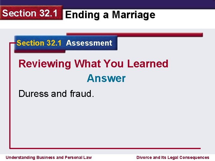 Section 32. 1 Ending a Marriage Section 32. 1 Assessment Reviewing What You Learned