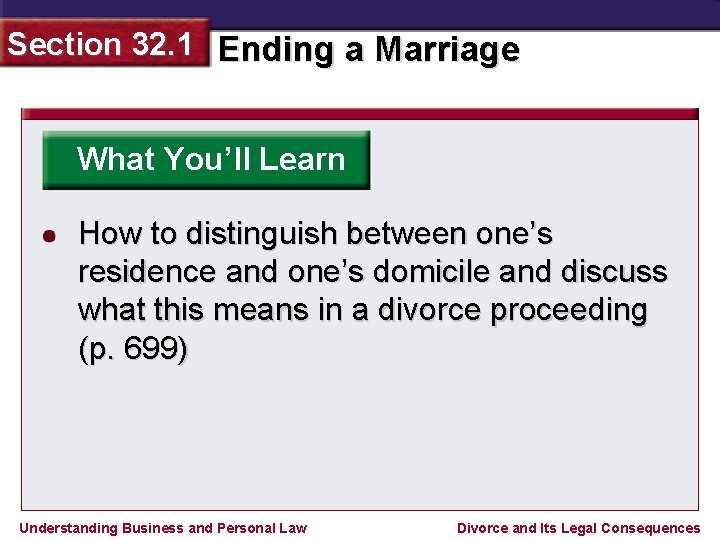 Section 32. 1 Ending a Marriage What You’ll Learn How to distinguish between one’s