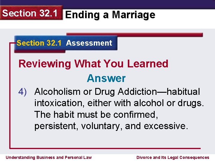 Section 32. 1 Ending a Marriage Section 32. 1 Assessment Reviewing What You Learned