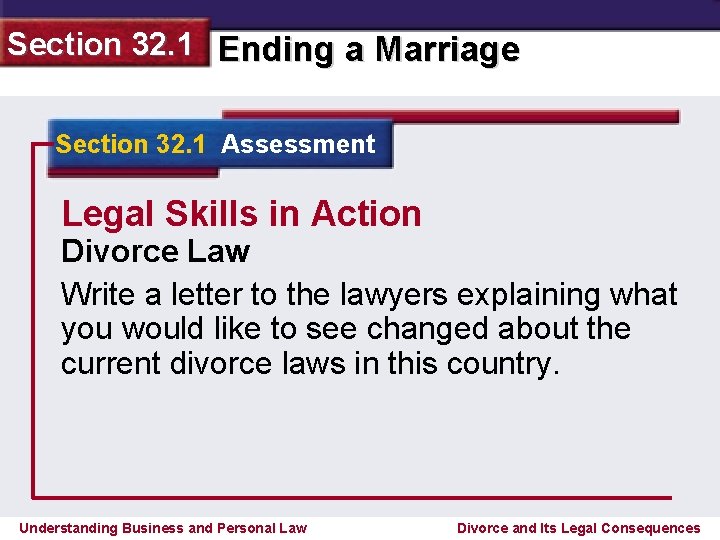 Section 32. 1 Ending a Marriage Section 32. 1 Assessment Legal Skills in Action