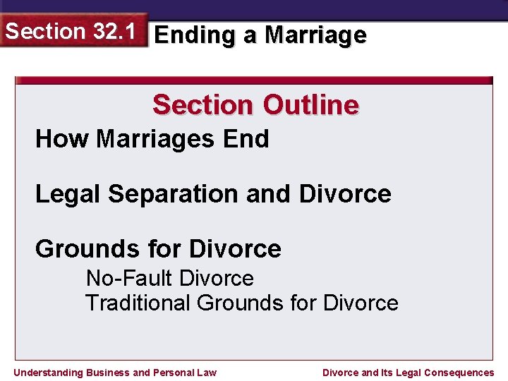 Section 32. 1 Ending a Marriage Section Outline How Marriages End Legal Separation and