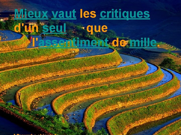 Mieux vaut les critiques d'un seul que l'assentiment de mille. 