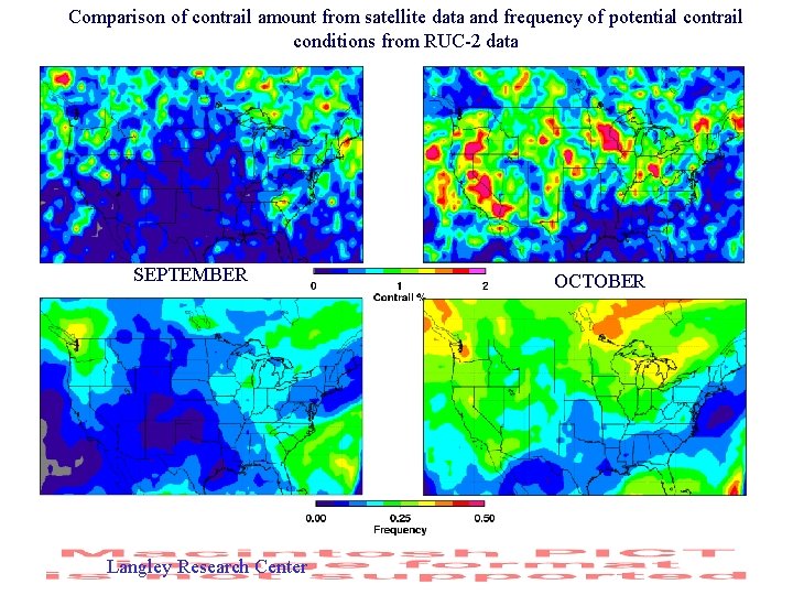 Comparison of contrail amount from satellite data and frequency of potential contrail conditions from