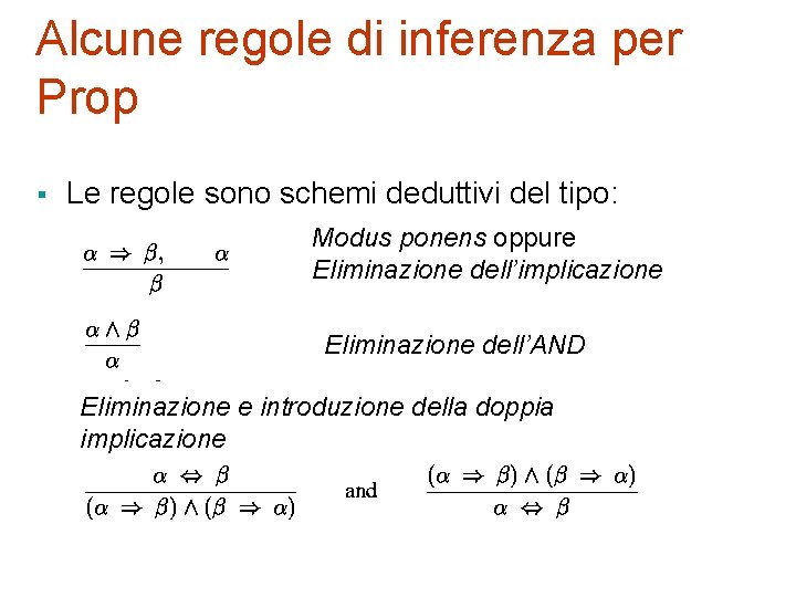 Alcune regole di inferenza per Prop § Le regole sono schemi deduttivi del tipo: