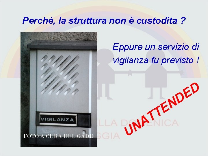 Perché, la struttura non è custodita ? Eppure un servizio di vigilanza fu previsto