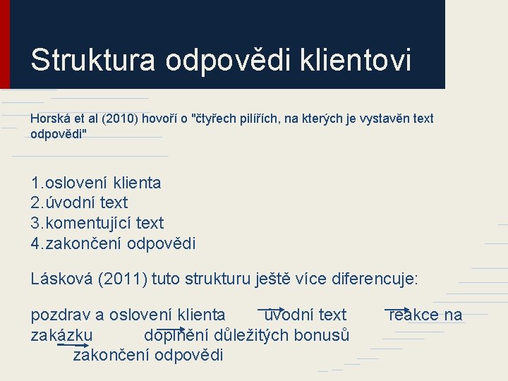 Struktura odpovědi klientovi Horská et al (2010) hovoří o "čtyřech pilířích, na kterých je