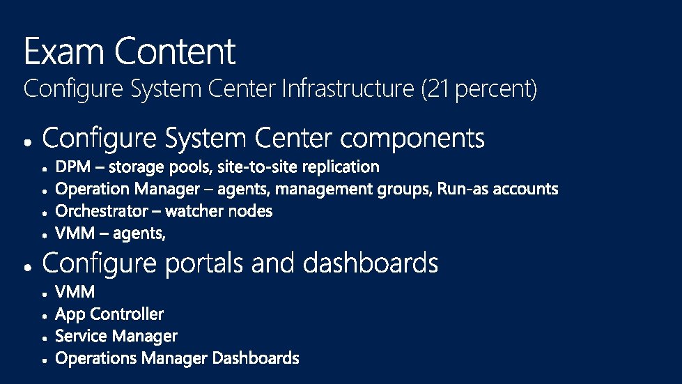 Configure System Center Infrastructure (21 percent) 