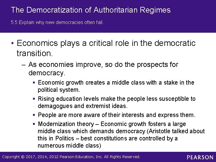The Democratization of Authoritarian Regimes 5. 5 Explain why new democracies often fail. •