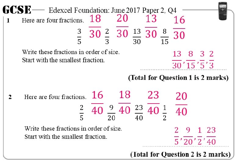 GCSE 1 Edexcel Foundation: June 2017 Paper 2, Q 4 Here are four fractions.