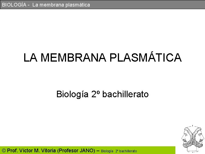 BIOLOGÍA - La membrana plasmática LA MEMBRANA PLASMÁTICA Biología 2º bachillerato © Prof. Víctor