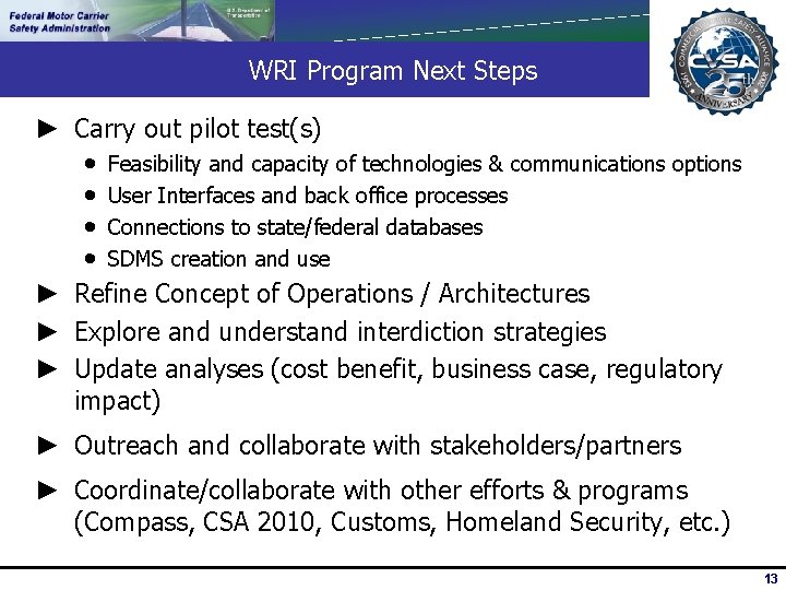 WRI Program Next Steps ► Carry out pilot test(s) Feasibility and capacity of technologies