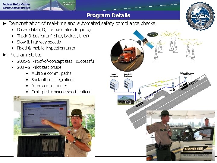 Program Details ► Demonstration of real-time and automated safety compliance checks • • Driver