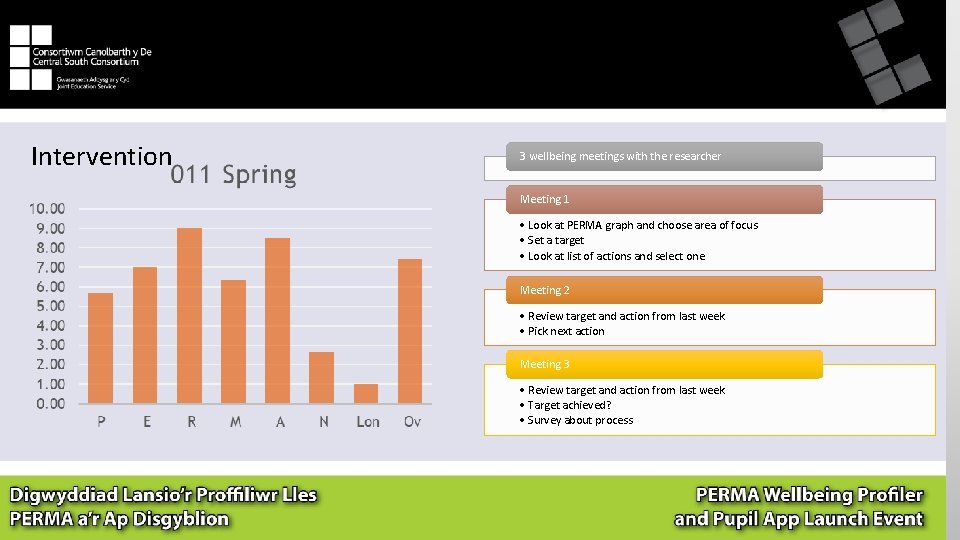 Intervention 3 wellbeing meetings with the researcher Meeting 1 • Look at PERMA graph