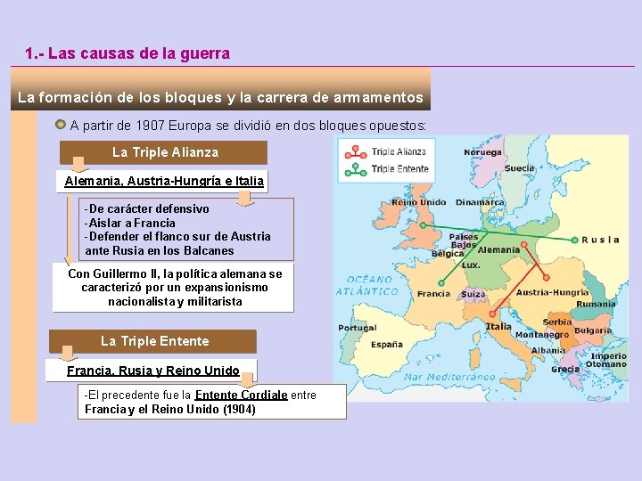 1. - Las causas de la guerra La formación de los bloques y la