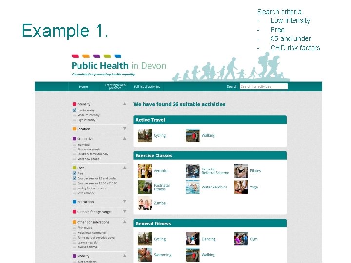 Example 1. Search criteria: Low intensity Free £ 5 and under CHD risk factors