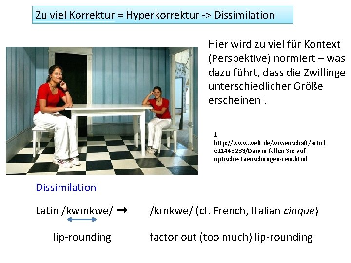 Zu viel Korrektur = Hyperkorrektur -> Dissimilation Hier wird zu viel für Kontext (Perspektive)