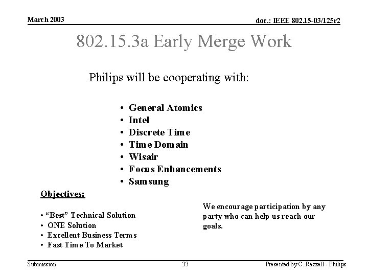 March 2003 doc. : IEEE 802. 15 -03/125 r 2 802. 15. 3 a