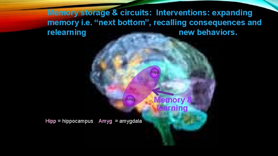Memory storage & circuits: Interventions: expanding memory i. e. “next bottom”, recalling consequences and